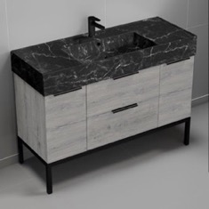 Modern Bathroom Vanity, 48 inch, Black Marble Style Sink, Free Standing